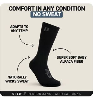 HOLLOW PERFORMANCE ALPACA SOCKS- CREW- BLACK - M